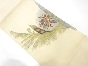 手織り真綿紬　花更紗模様織り出し　名古屋帯